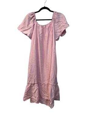CY Fashions Pink Ruffle Hem Dress Women’s Large Short Sleeve Casual Midi